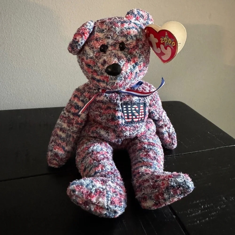 Ty Beanie Baby USA Bear 2000 Patriotic Collectible - Red White blue 4th of July